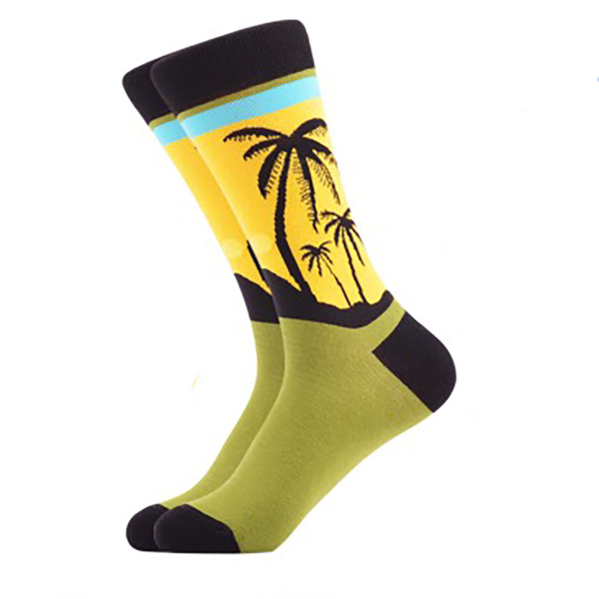 Yellow Island Palm Tree Crew Socks - Action Pro Sports