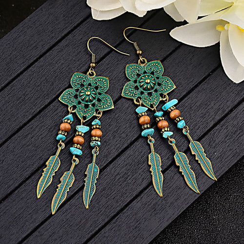 Flower & Feather Dangle Earrings - Action Pro Sports