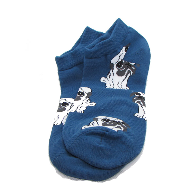 Cool Socks Dude - Sport & Dress Socks - Blue Pug Puppy Ankle Socks - Action Pro Sports