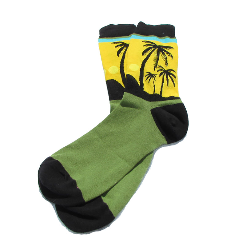 Yellow Island Palm Tree Crew Socks - Action Pro Sports