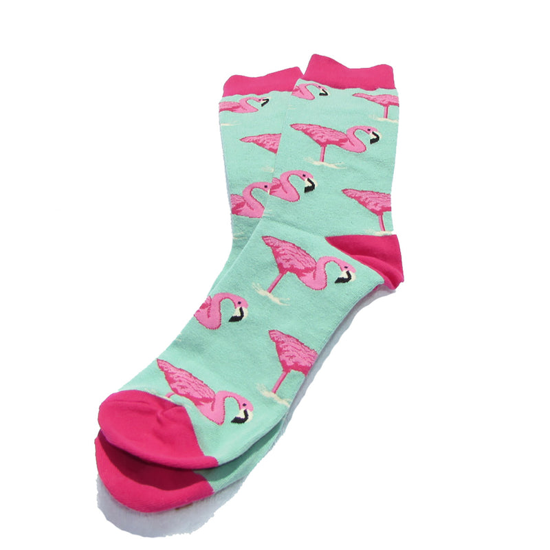 Cool Socks Dude - Sport & Dress Socks - Baby Blue Flamingo Crew Socks - Action Pro Sports