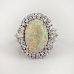 White Fire Opal Encircled With Diamonds Rings - Action Pro Sports