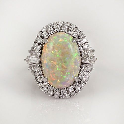 White Fire Opal Encircled With Diamonds Rings - Action Pro Sports