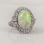 White Fire Opal Encircled With Diamonds Rings - Action Pro Sports