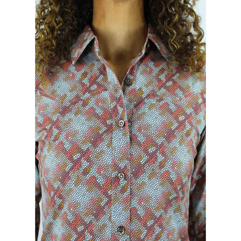 Gracie Long Sleeve Women's Shirts - Coral Mosaic